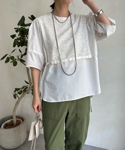 DouDou（ドゥドゥ）の「【WEB限定】レースドッキングブラウス（シャツ/ブラウス・レディース・オフホワイト/ブラック・FREE）」の3枚目の写真