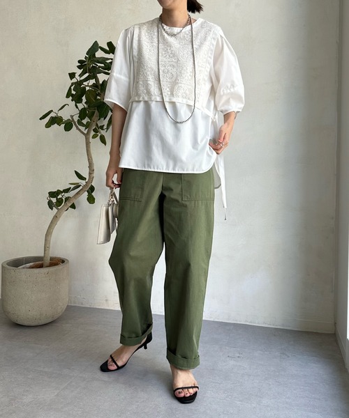 DouDou（ドゥドゥ）の「【WEB限定】レースドッキングブラウス（シャツ/ブラウス・レディース・オフホワイト/ブラック・FREE）」の7枚目の写真