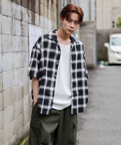 25ss 新品 MINUS マイナス オンブレチェックシャツ 1 ー］Minus(マイナス)のSlash Seam Ombre Check Shirt DRUNK REDの通販