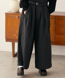 ミドルウエスト フロント3タック バックフリンジ バギーパンツ 無地＆ツイード