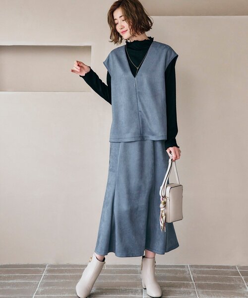 grove（グローブ）の「◆もっちりソフトな風合いが病みつきになるマシュマロタッチスウェードセットアップ（セットアップ・レディース・アイボリー/ブルー/チャコールグレー・02/03/01/05/04）」の3枚目の写真