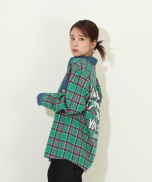 BABYDOLL(ベビードール)の「親子お揃い デニム切替チェックシャツ 8605A(シャツ/ブラウス・レディース・グリーン/イエロー・M/L/XL/S)」の18枚目の写真