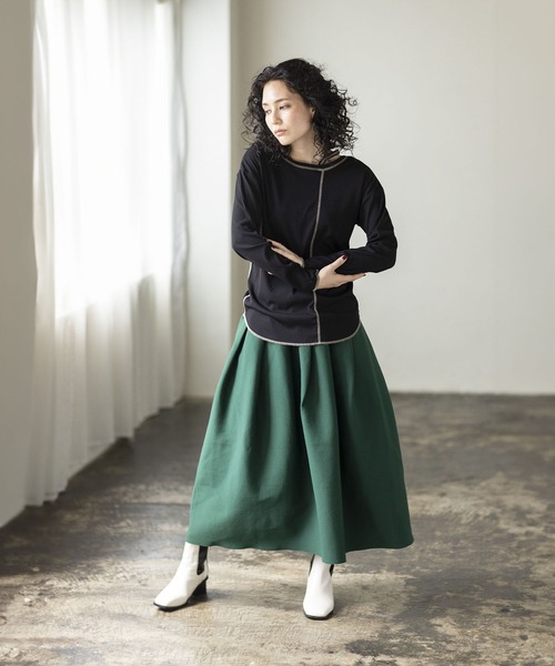 OSMOSIS（オズモーシス）の「ステッチテレコTシャツ（Tシャツ/カットソー・レディース・グリーン/その他/ブラック・ONE SIZE）」の4枚目の写真