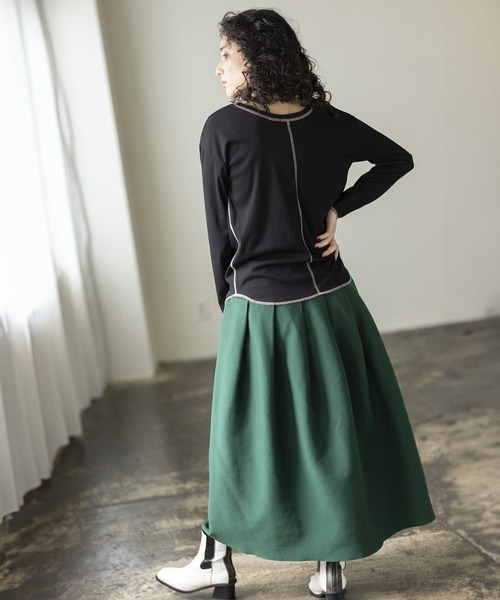 OSMOSIS（オズモーシス）の「ステッチテレコTシャツ（Tシャツ/カットソー・レディース・グリーン/その他/ブラック・ONE SIZE）」の5枚目の写真