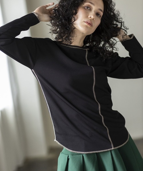 OSMOSIS（オズモーシス）の「ステッチテレコTシャツ（Tシャツ/カットソー・レディース・グリーン/その他/ブラック・ONE SIZE）」の6枚目の写真