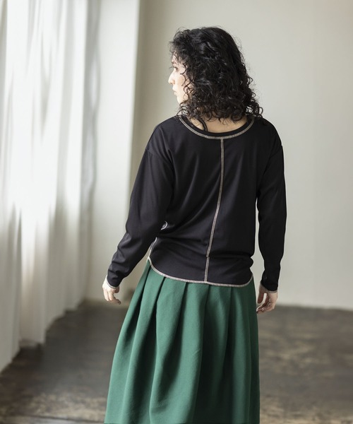 OSMOSIS（オズモーシス）の「ステッチテレコTシャツ（Tシャツ/カットソー・レディース・グリーン/その他/ブラック・ONE SIZE）」の7枚目の写真