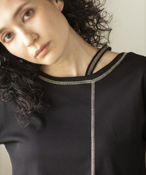 OSMOSIS（オズモーシス）の「ステッチテレコTシャツ（Tシャツ/カットソー・レディース・グリーン/その他/ブラック・ONE SIZE）」の8枚目の写真