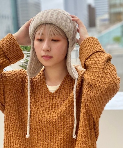 Odds（オッズ）の「odds/オッズ  MOHAIR FLY WATCH（ニットキャップ/ビーニー・レディース・ネイビー/ブラウン/アイボリー・FREE）」の4枚目の写真
