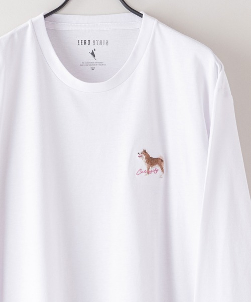 UNIIT(ユニット)の「【ZEROSTAIN/ゼロステイン】汗染みの目立たないTシャツ 刺繍 ロンT 撥水 防汚 UVカット 紫外線対策 犬 猫(Tシャツ/カットソー・メンズ・オフホワイト/オリーブ/ブルーグレー/ホワイト/ホワイト系その他/グリーン・MEDIUM/LARGE/X-LARGE)」の3枚目の写真