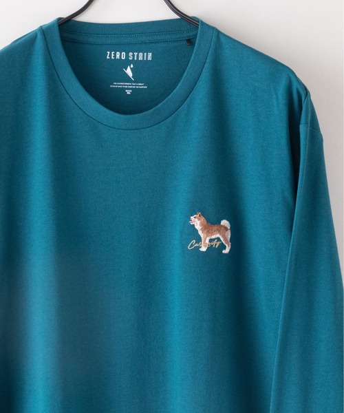 UNIIT(ユニット)の「【ZEROSTAIN/ゼロステイン】汗染みの目立たないTシャツ 刺繍 ロンT 撥水 防汚 UVカット 紫外線対策 犬 猫(Tシャツ/カットソー・メンズ・オフホワイト/オリーブ/ブルーグレー/ホワイト/ホワイト系その他/グリーン・MEDIUM/LARGE/X-LARGE)」の6枚目の写真