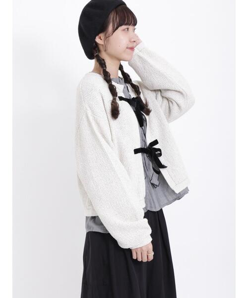 Samansa Mos2（サマンサ モスモス）の「ツイードライクニットジャケット（ノーカラージャケット・レディース・キナリ/ブラック/ブラウン・F）」の12枚目の写真