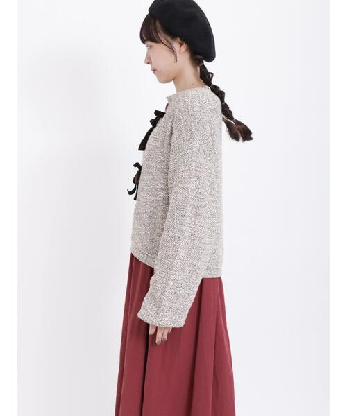 Samansa Mos2（サマンサ モスモス）の「ツイードライクニットジャケット（ノーカラージャケット・レディース・キナリ/ブラック/ブラウン・F）」の17枚目の写真