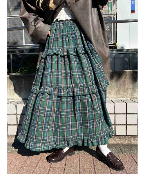 WC（ダブル シー）の「【ベストセラー☆】チェックティアードロングスカート（スカート・レディース・ブラック/レッド/グリーン・FREE）」の20枚目の写真