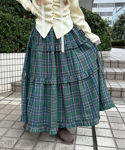 WC(ダブル シー)の「【ベストセラー☆】チェックティアードロングスカート(スカート・レディース・ブラック/レッド/グリーン・FREE)」の16枚目の写真