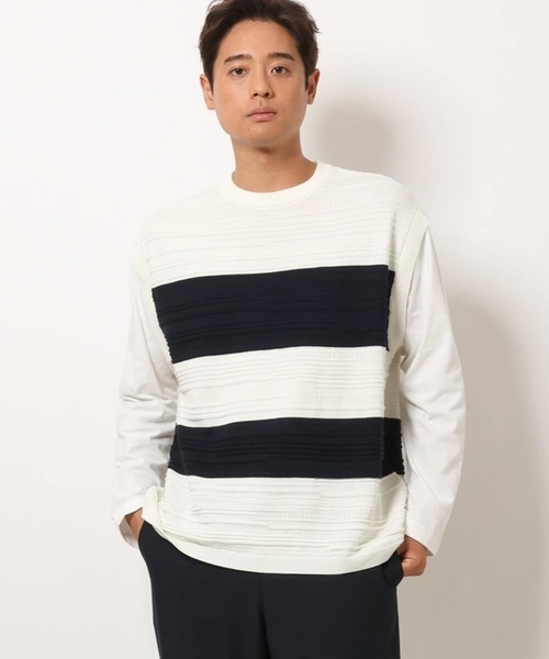 a.v.v(アーヴェヴェ)の「【洗濯機で洗える】ボーターニットベスト切り替えカットソー(Tシャツ/カットソー・メンズ・ブラック/ホワイト・48/46/50)」の2枚目の写真