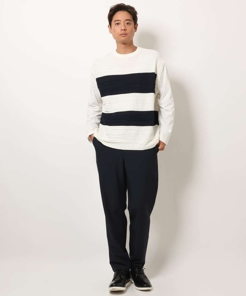 a.v.v(アーヴェヴェ)の「【洗濯機で洗える】ボーターニットベスト切り替えカットソー(Tシャツ/カットソー・メンズ・ブラック/ホワイト・48/46/50)」の3枚目の写真