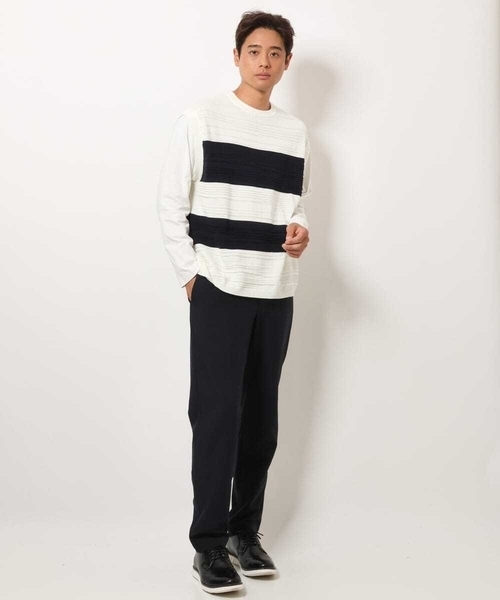 a.v.v(アーヴェヴェ)の「【洗濯機で洗える】ボーターニットベスト切り替えカットソー(Tシャツ/カットソー・メンズ・ブラック/ホワイト・48/46/50)」の4枚目の写真