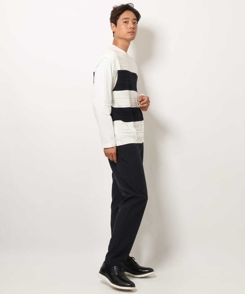 a.v.v(アーヴェヴェ)の「【洗濯機で洗える】ボーターニットベスト切り替えカットソー(Tシャツ/カットソー・メンズ・ブラック/ホワイト・48/46/50)」の5枚目の写真