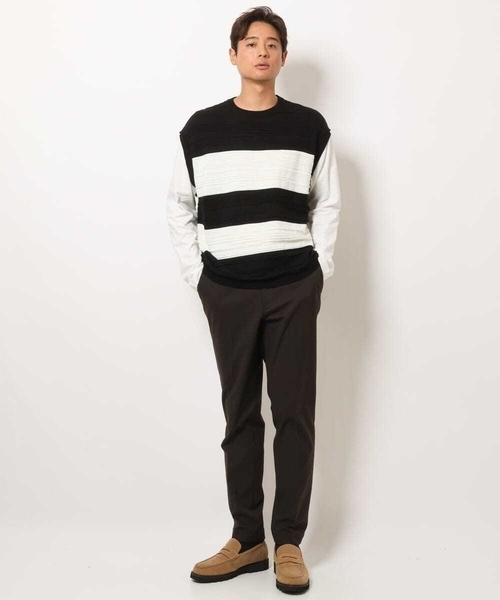 a.v.v(アーヴェヴェ)の「【洗濯機で洗える】ボーターニットベスト切り替えカットソー(Tシャツ/カットソー・メンズ・ブラック/ホワイト・48/46/50)」の6枚目の写真
