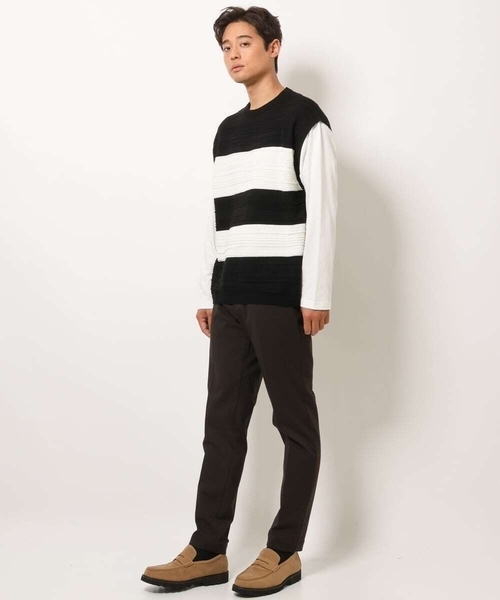 a.v.v(アーヴェヴェ)の「【洗濯機で洗える】ボーターニットベスト切り替えカットソー(Tシャツ/カットソー・メンズ・ブラック/ホワイト・48/46/50)」の7枚目の写真