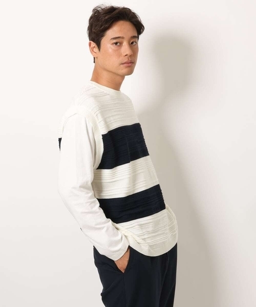 a.v.v(アーヴェヴェ)の「【洗濯機で洗える】ボーターニットベスト切り替えカットソー(Tシャツ/カットソー・メンズ・ブラック/ホワイト・48/46/50)」の9枚目の写真