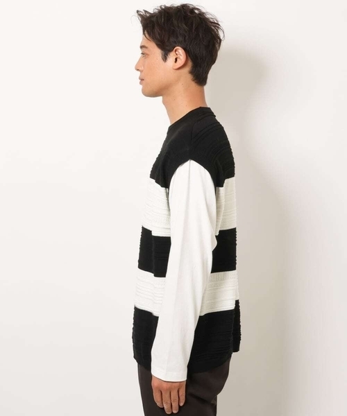 a.v.v(アーヴェヴェ)の「【洗濯機で洗える】ボーターニットベスト切り替えカットソー(Tシャツ/カットソー・メンズ・ブラック/ホワイト・48/46/50)」の11枚目の写真