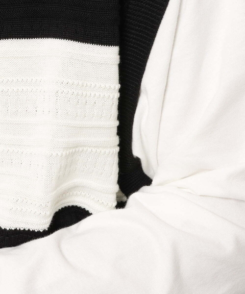 a.v.v(アーヴェヴェ)の「【洗濯機で洗える】ボーターニットベスト切り替えカットソー(Tシャツ/カットソー・メンズ・ブラック/ホワイト・48/46/50)」の16枚目の写真