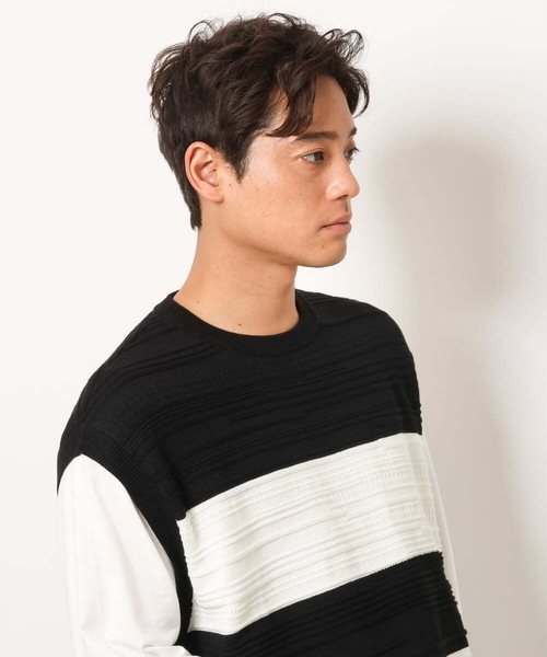 a.v.v(アーヴェヴェ)の「【洗濯機で洗える】ボーターニットベスト切り替えカットソー(Tシャツ/カットソー・メンズ・ブラック/ホワイト・48/46/50)」の17枚目の写真
