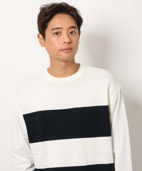 a.v.v(アーヴェヴェ)の「【洗濯機で洗える】ボーターニットベスト切り替えカットソー(Tシャツ/カットソー・メンズ・ブラック/ホワイト・48/46/50)」の18枚目の写真