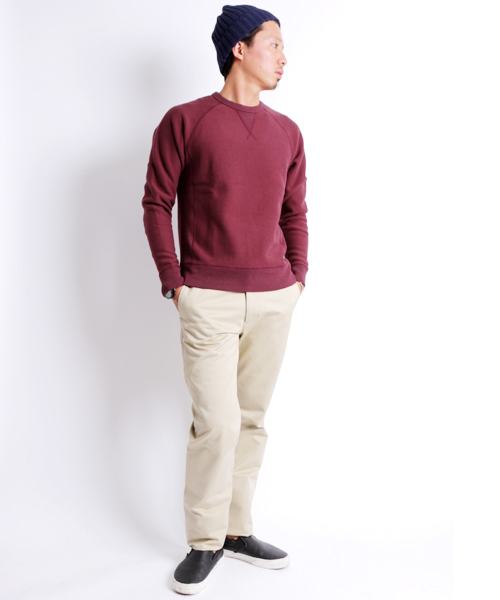 Denime(ドゥニーム)の「HEAVY SWEAT CREW NECK/ヘビースウェットクルーネック(スウェット・メンズ・アイボリー/杢グレー/ダークグリーン/ワイン/ブラック・SMALL/LARGE/MEDIUM)」の9枚目の写真