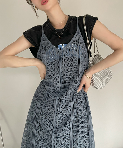 Ada.(エイダ)の「クロシェレース バックシャン キャミワンピース(ワンピース・レディース・ブルー/オフホワイト/ブラック/ピンク系その他・FREE)」の3枚目の写真