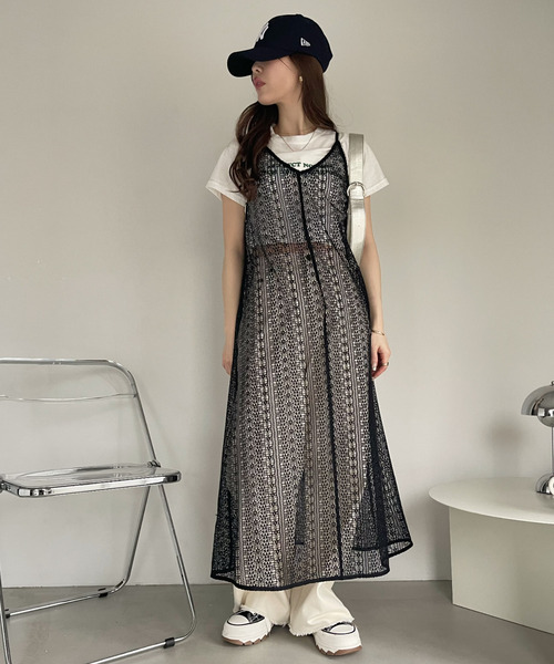 Ada.(エイダ)の「クロシェレース バックシャン キャミワンピース(ワンピース・レディース・ブルー/オフホワイト/ブラック/ピンク系その他・FREE)」の6枚目の写真