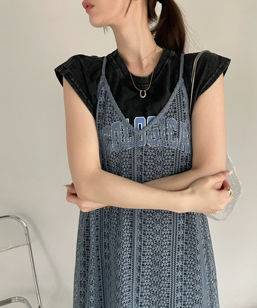 Ada.(エイダ)の「クロシェレース バックシャン キャミワンピース(ワンピース・レディース・ブルー/オフホワイト/ブラック/ピンク系その他・FREE)」の9枚目の写真
