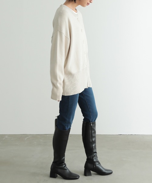 for/c(フォーシー)の「ロングリブオーバーサイズニットカーディガン【オーガニックコットン】(ニット/セーター・レディース・ピンク/アイボリー/ライトグリーン/チャコールグレー・M/LL/L)」の6枚目の写真
