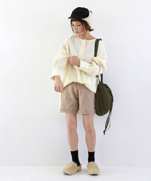 Crisp（クリスプ）の「ヘンリーガーゼブラウス（シャツ/ブラウス・レディース・モカ/アイボリー・FREE）」の8枚目の写真