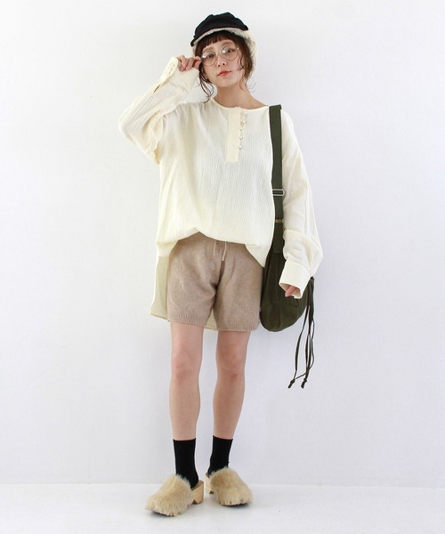 Crisp（クリスプ）の「ヘンリーガーゼブラウス（シャツ/ブラウス・レディース・モカ/アイボリー・FREE）」の9枚目の写真