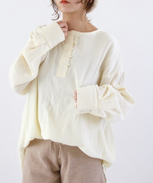 Crisp（クリスプ）の「ヘンリーガーゼブラウス（シャツ/ブラウス・レディース・モカ/アイボリー・FREE）」の12枚目の写真