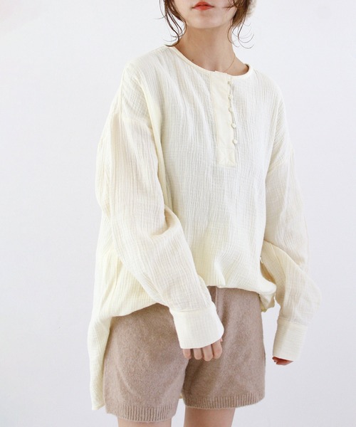 Crisp（クリスプ）の「ヘンリーガーゼブラウス（シャツ/ブラウス・レディース・モカ/アイボリー・FREE）」の13枚目の写真