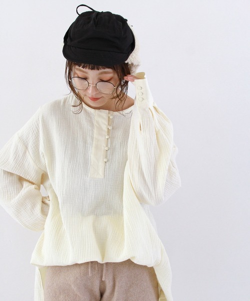 Crisp（クリスプ）の「ヘンリーガーゼブラウス（シャツ/ブラウス・レディース・モカ/アイボリー・FREE）」の14枚目の写真