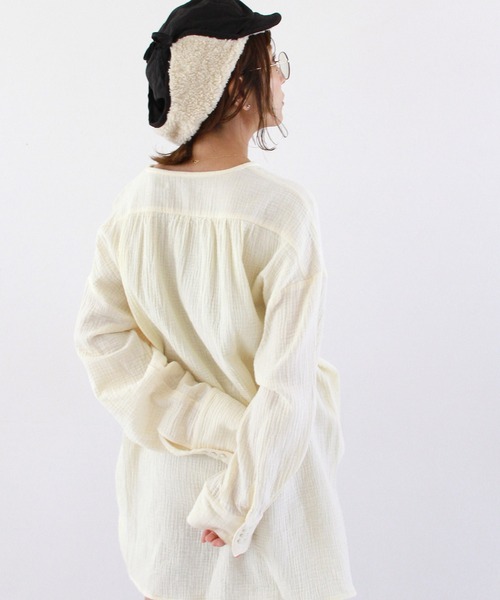 Crisp（クリスプ）の「ヘンリーガーゼブラウス（シャツ/ブラウス・レディース・モカ/アイボリー・FREE）」の16枚目の写真