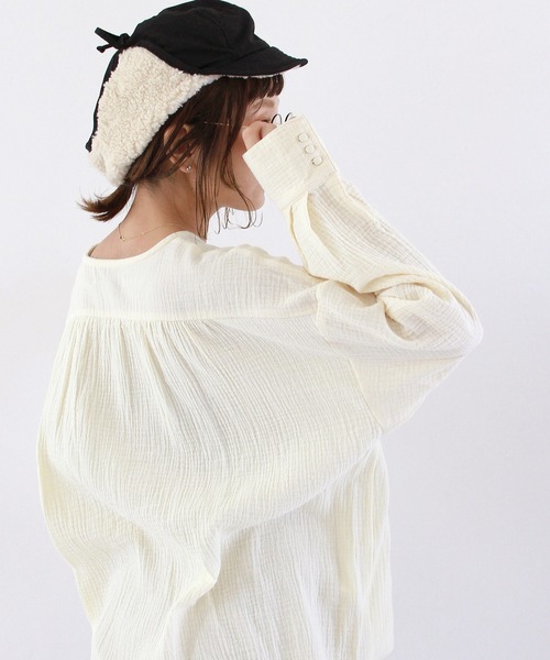 Crisp（クリスプ）の「ヘンリーガーゼブラウス（シャツ/ブラウス・レディース・モカ/アイボリー・FREE）」の17枚目の写真