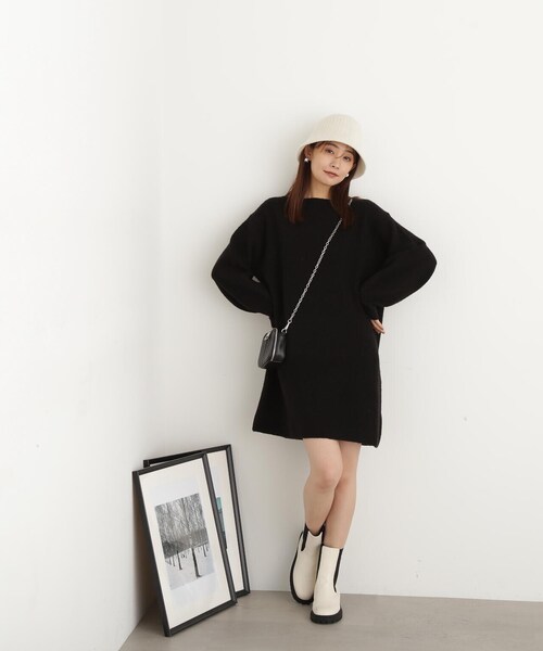 N.(N. Natural Beauty Basic)(エヌエヌナチュラルビューティーベーシック)の「◆片畦ミディワンピース(ワンピース・レディース・杢グレー/ライトブルー/ブラック・MEDIUM)」の5枚目の写真