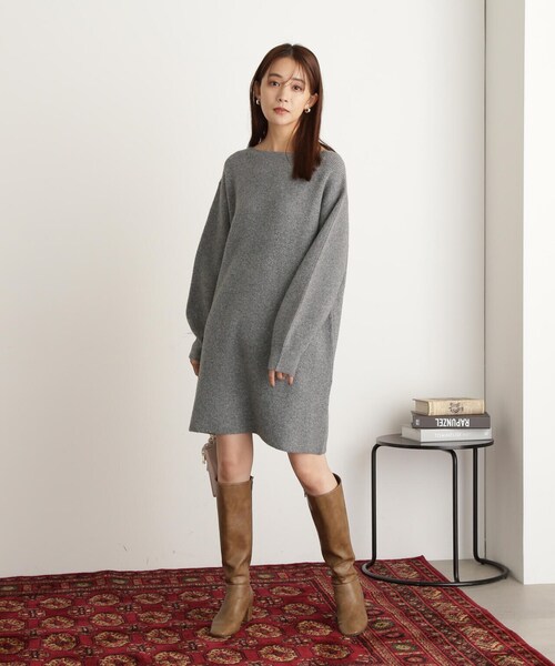 N.(N. Natural Beauty Basic)(エヌエヌナチュラルビューティーベーシック)の「◆片畦ミディワンピース(ワンピース・レディース・杢グレー/ライトブルー/ブラック・MEDIUM)」の14枚目の写真