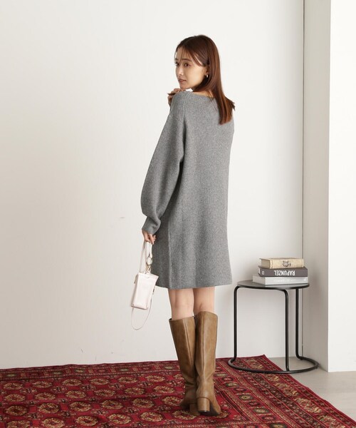 N.(N. Natural Beauty Basic)(エヌエヌナチュラルビューティーベーシック)の「◆片畦ミディワンピース(ワンピース・レディース・杢グレー/ライトブルー/ブラック・MEDIUM)」の15枚目の写真