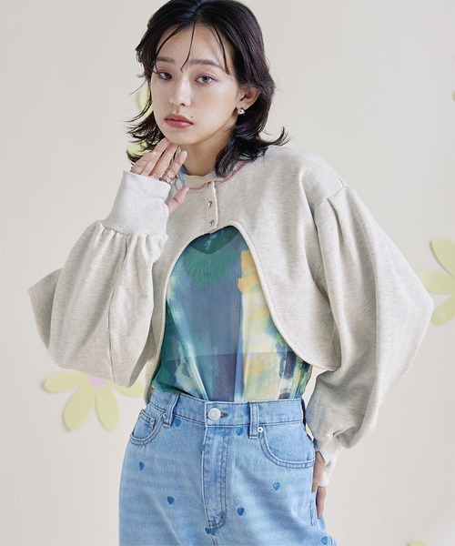 miette(ミエット)の「ボリュームスリーブ裏毛ボレロ(カーディガン/ボレロ・レディース・オートミール/ブラック・FREE)」の2枚目の写真