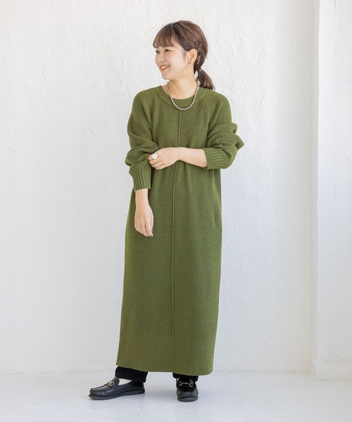 studio CLIP（スタディオクリップ）の「【低身長向け/マシンウォッシャブル/速乾】ソフィニーニットワンピース（ワンピース・レディース・レッド/ブラック/カーキ/グレー・FREE）」の13枚目の写真