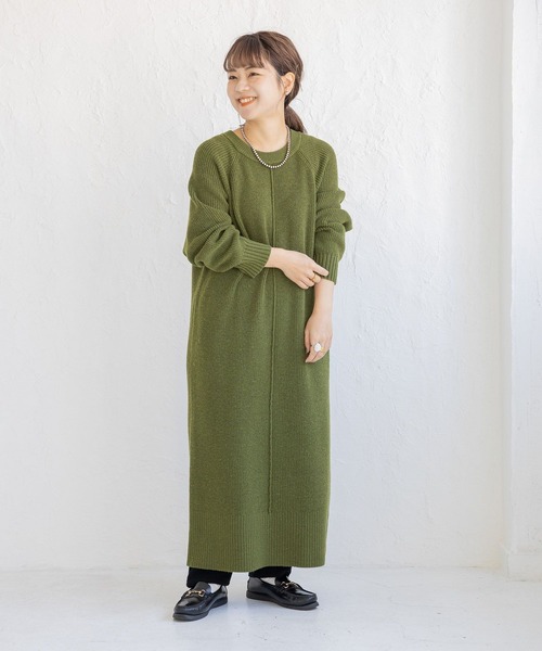 studio CLIP（スタディオクリップ）の「【低身長向け/マシンウォッシャブル/速乾】ソフィニーニットワンピース（ワンピース・レディース・レッド/ブラック/カーキ/グレー・FREE）」の16枚目の写真