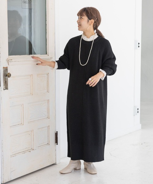 studio CLIP（スタディオクリップ）の「【低身長向け/マシンウォッシャブル/速乾】ソフィニーニットワンピース（ワンピース・レディース・レッド/ブラック/カーキ/グレー・FREE）」の8枚目の写真