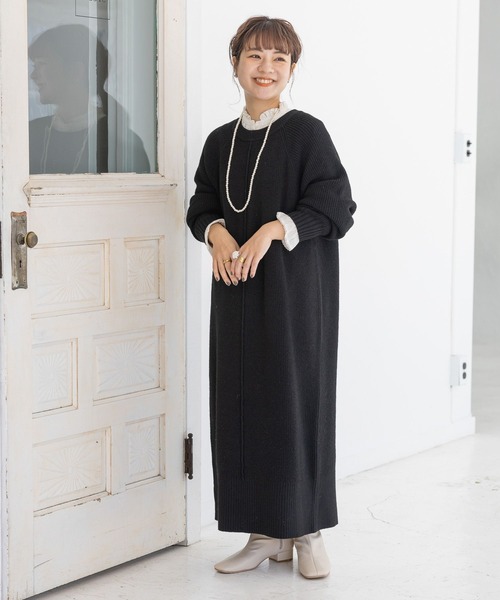 studio CLIP（スタディオクリップ）の「【低身長向け/マシンウォッシャブル/速乾】ソフィニーニットワンピース（ワンピース・レディース・レッド/ブラック/カーキ/グレー・FREE）」の6枚目の写真