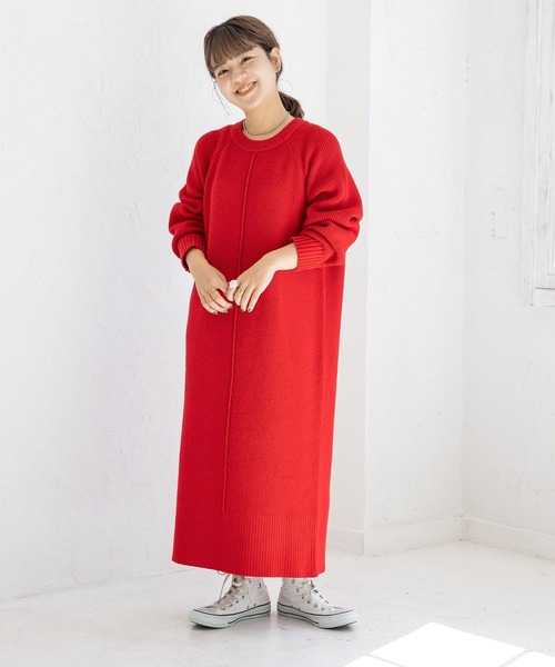 studio CLIP（スタディオクリップ）の「【低身長向け/マシンウォッシャブル/速乾】ソフィニーニットワンピース（ワンピース・レディース・レッド/ブラック/カーキ/グレー・FREE）」の20枚目の写真